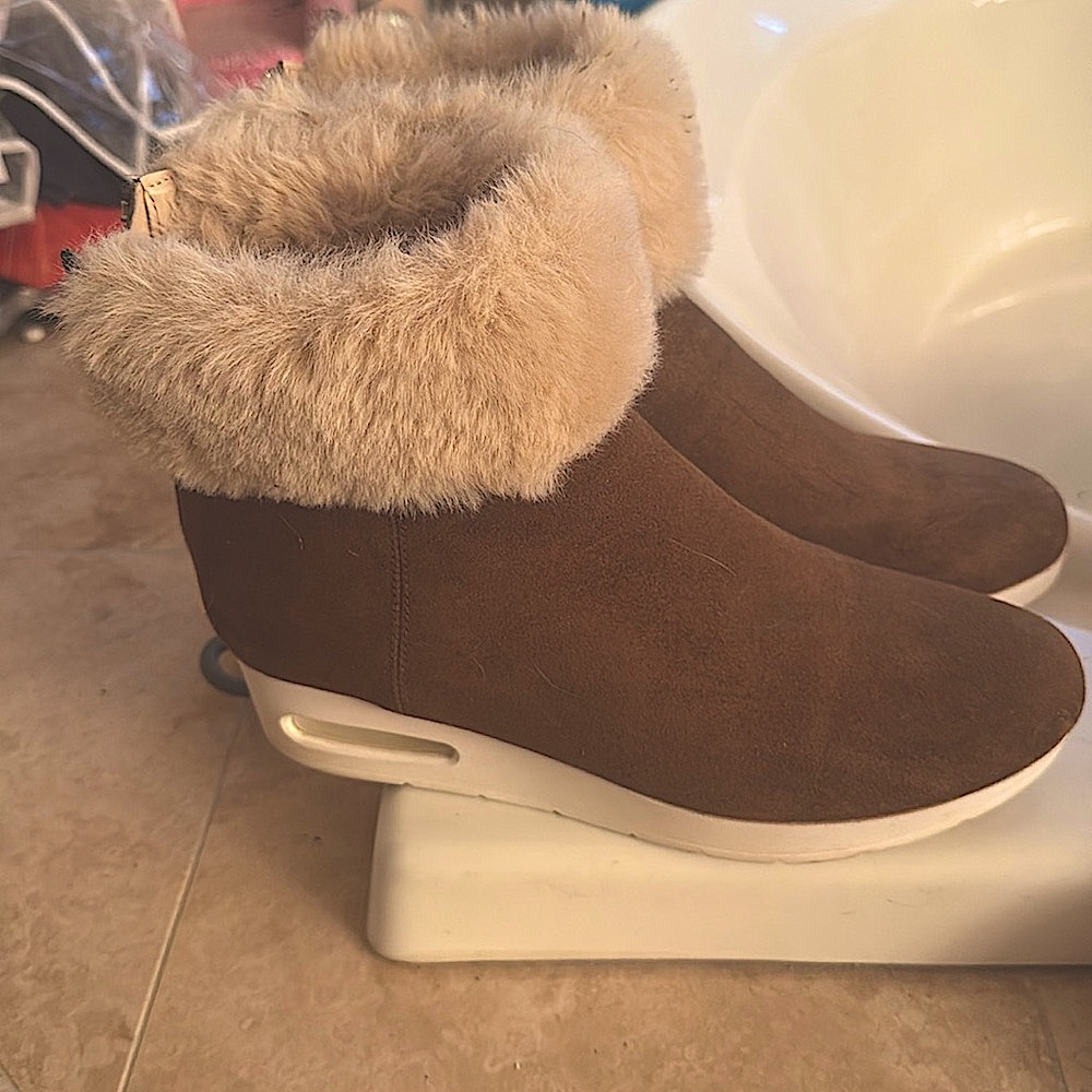 DKNY Abri wedge camel color with cream trim booties size 10 worn twice